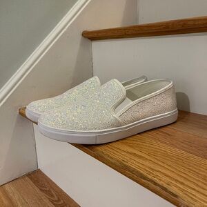 Sparkly White Slip-On Sneakers